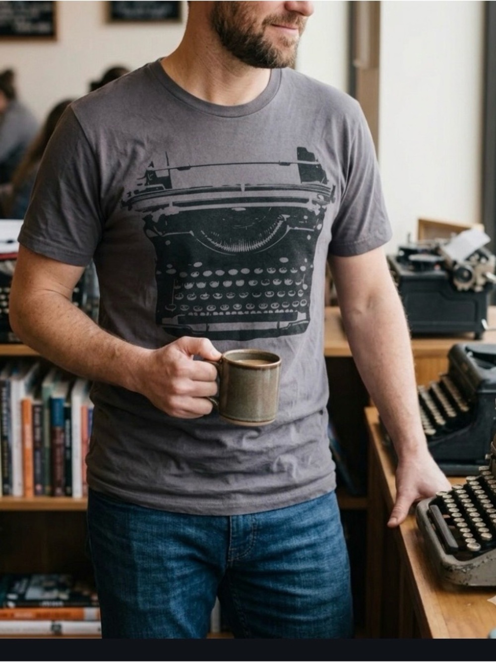 Gray Short-Sleeve Typewriter Graphic Tee